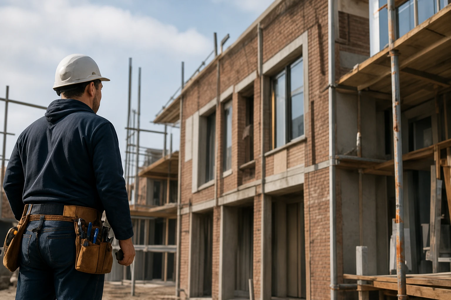 Vakman van Klusbedrijf De Vries bekijkt een woning in renovatie